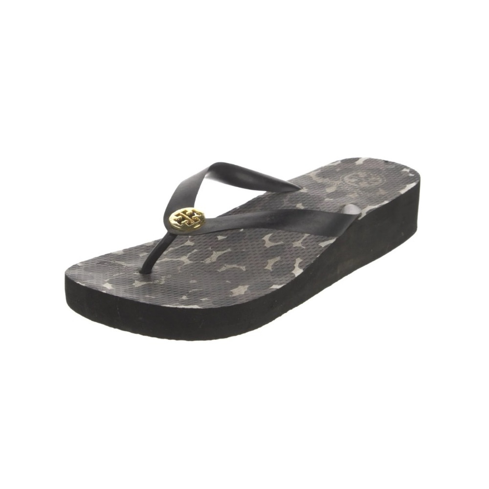 Tory Burch Black and Gray Logo Flip Flop Platform Sandal